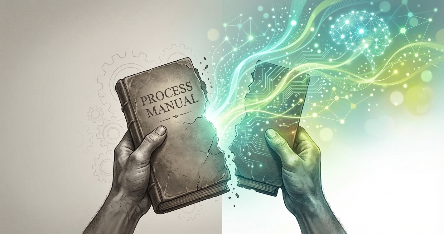 Abstract visual representing the evolution from isolated AI tools to an integrated enterprise operating model